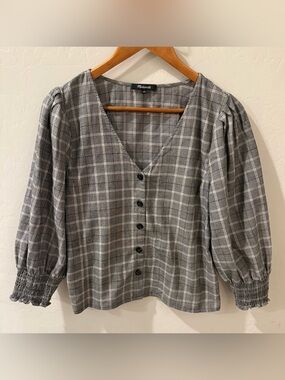 Madewell Plaid Smocked-Cuff Button-Front Shirt Size 4